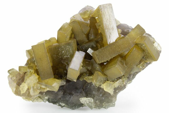 Golden Barite Crystals on Fluorite - Xiefang Mine, China #360510